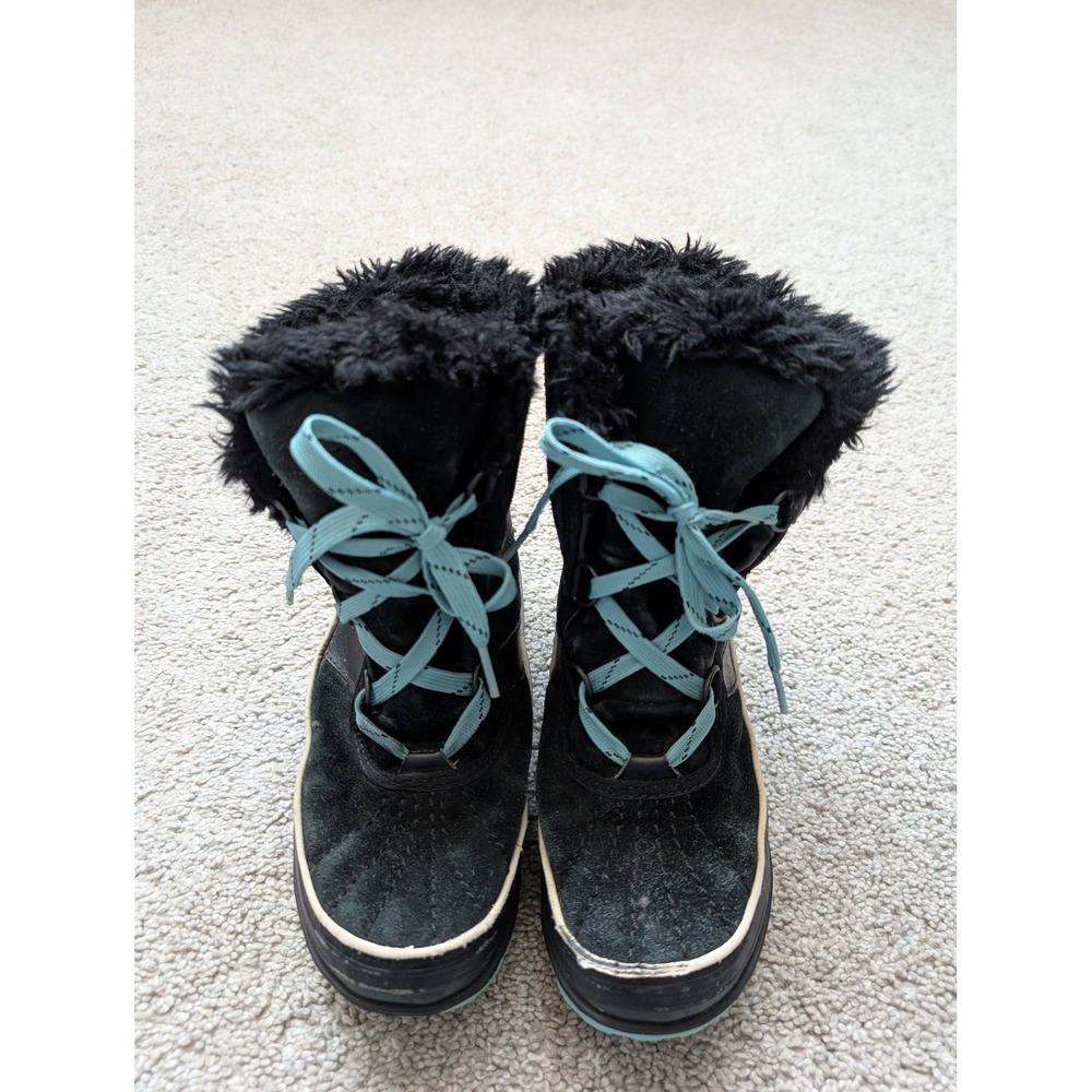 Sorel NY2139-010 Tivoli II Winter Boots Kids 5 Suede Black Aqua Waterproof